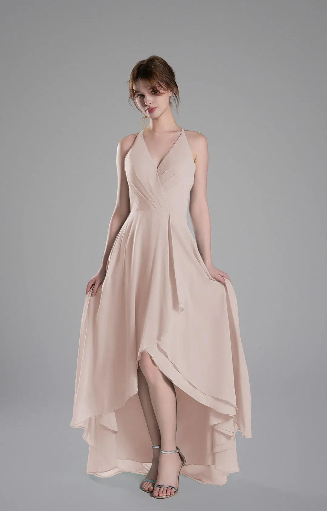 V-Neck Layered Drape Chiffon Maxi Dress