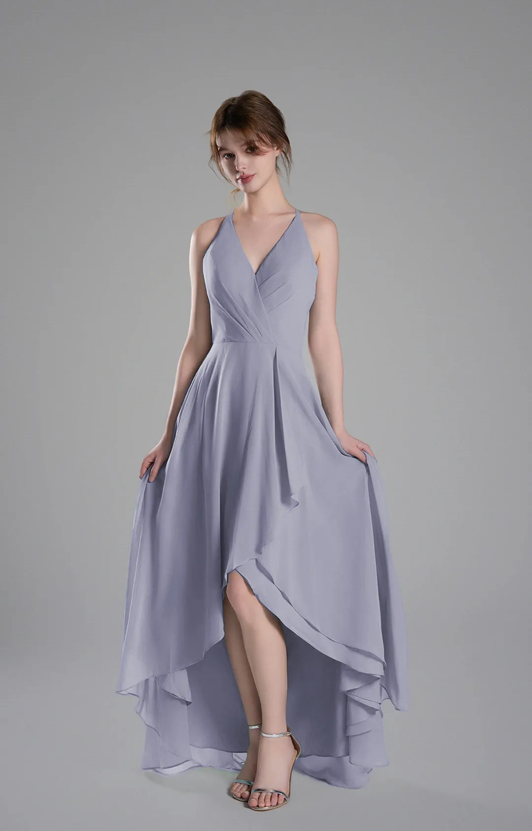 V-Neck Layered Drape Chiffon Maxi Dress