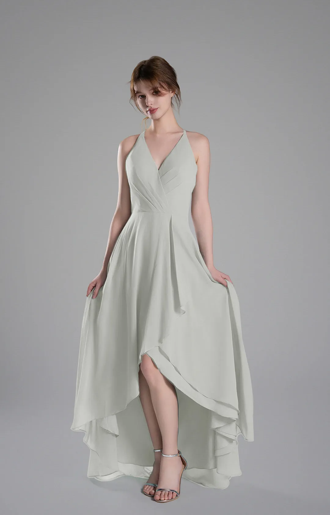 V-Neck Layered Drape Chiffon Maxi Dress