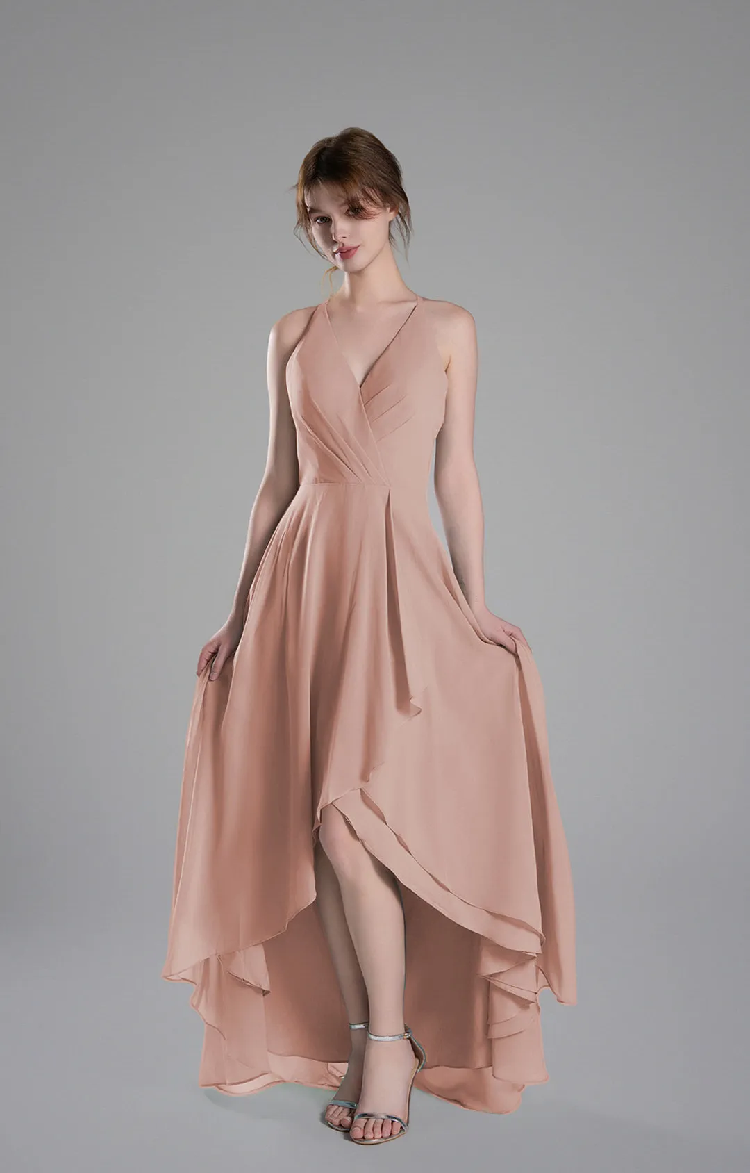 V-Neck Layered Drape Chiffon Maxi Dress