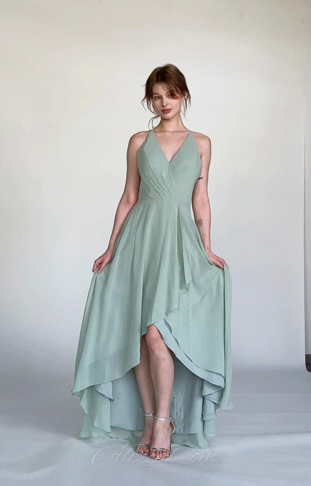 V-Neck Layered Drape Chiffon Maxi Dress