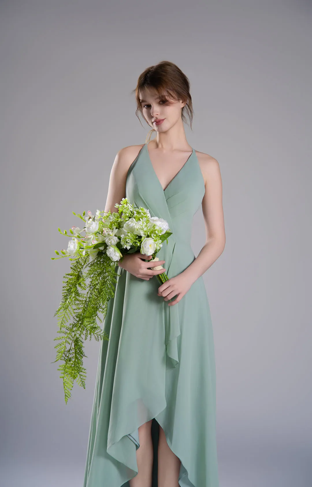 V-Neck Layered Drape Chiffon Maxi Dress