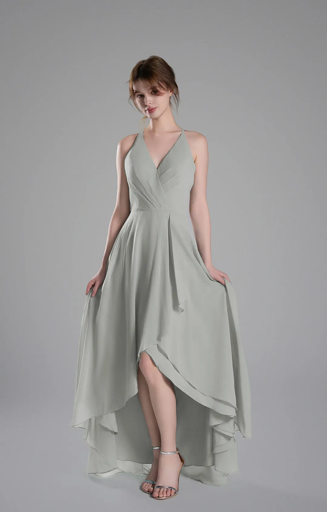 V-Neck Layered Drape Chiffon Maxi Dress