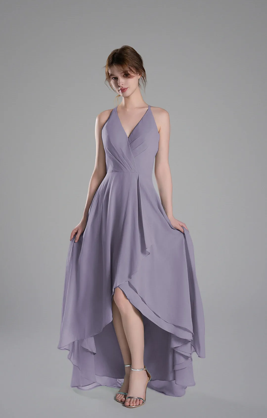 V-Neck Layered Drape Chiffon Maxi Dress