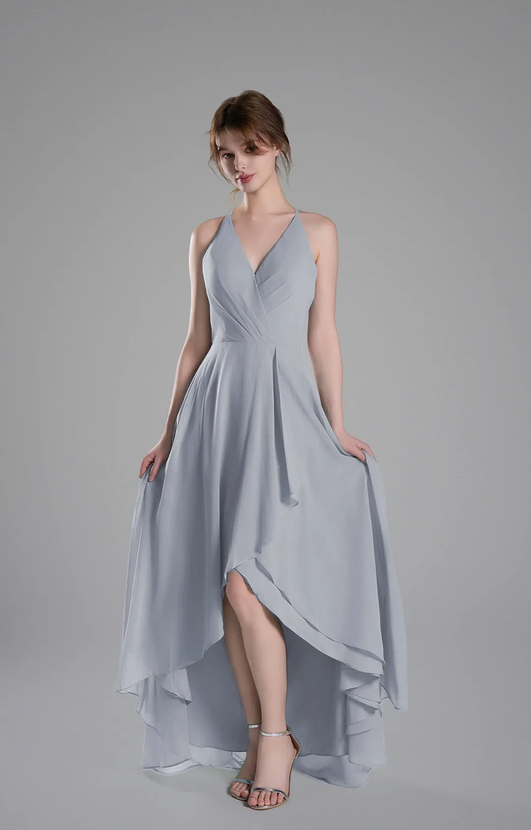 V-Neck Layered Drape Chiffon Maxi Dress