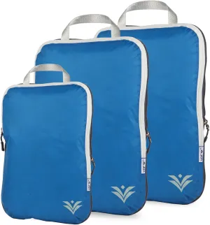 VDF Compression Packing Cubes for Travel,Luggage and Backpack Organizer Packaging,travel size Luggage Bags with Shoe Bag (Blue, 3 Piece)