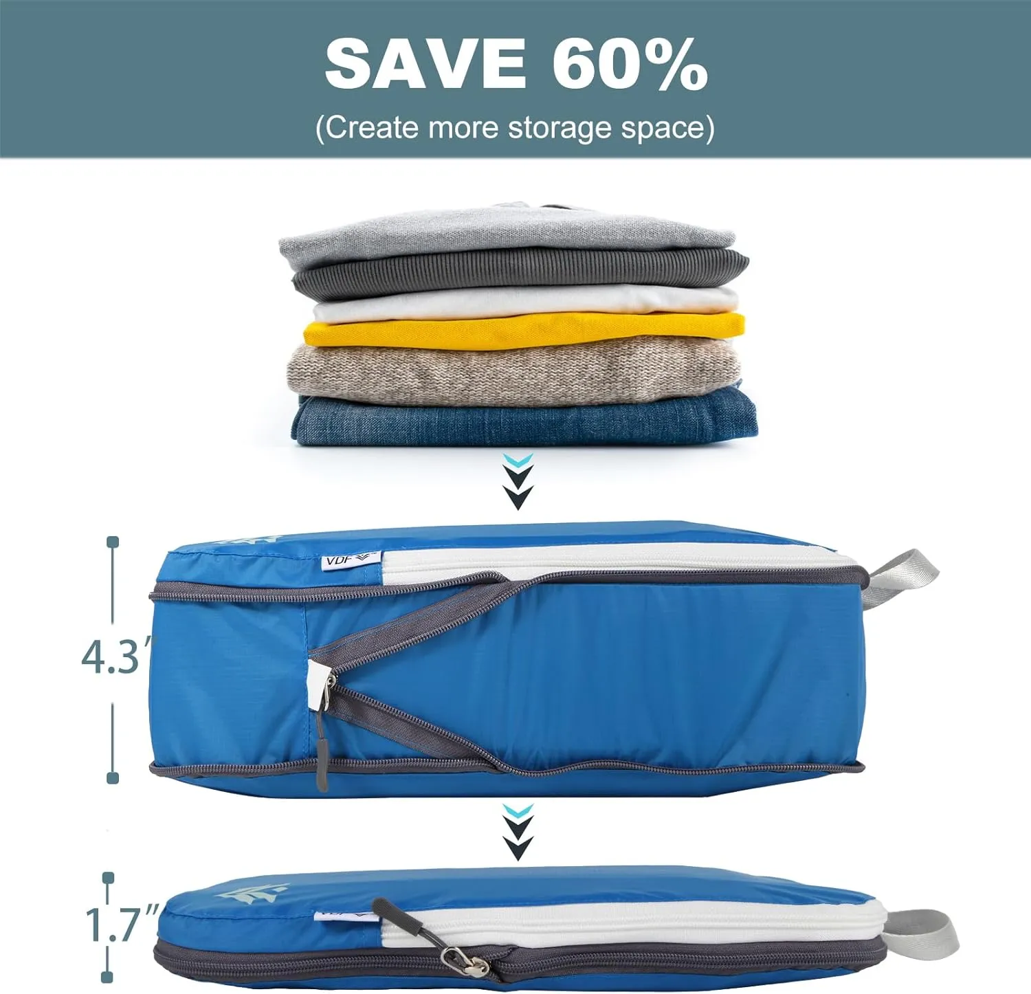 VDF Compression Packing Cubes for Travel,Luggage and Backpack Organizer Packaging,travel size Luggage Bags with Shoe Bag (Blue, 3 Piece)