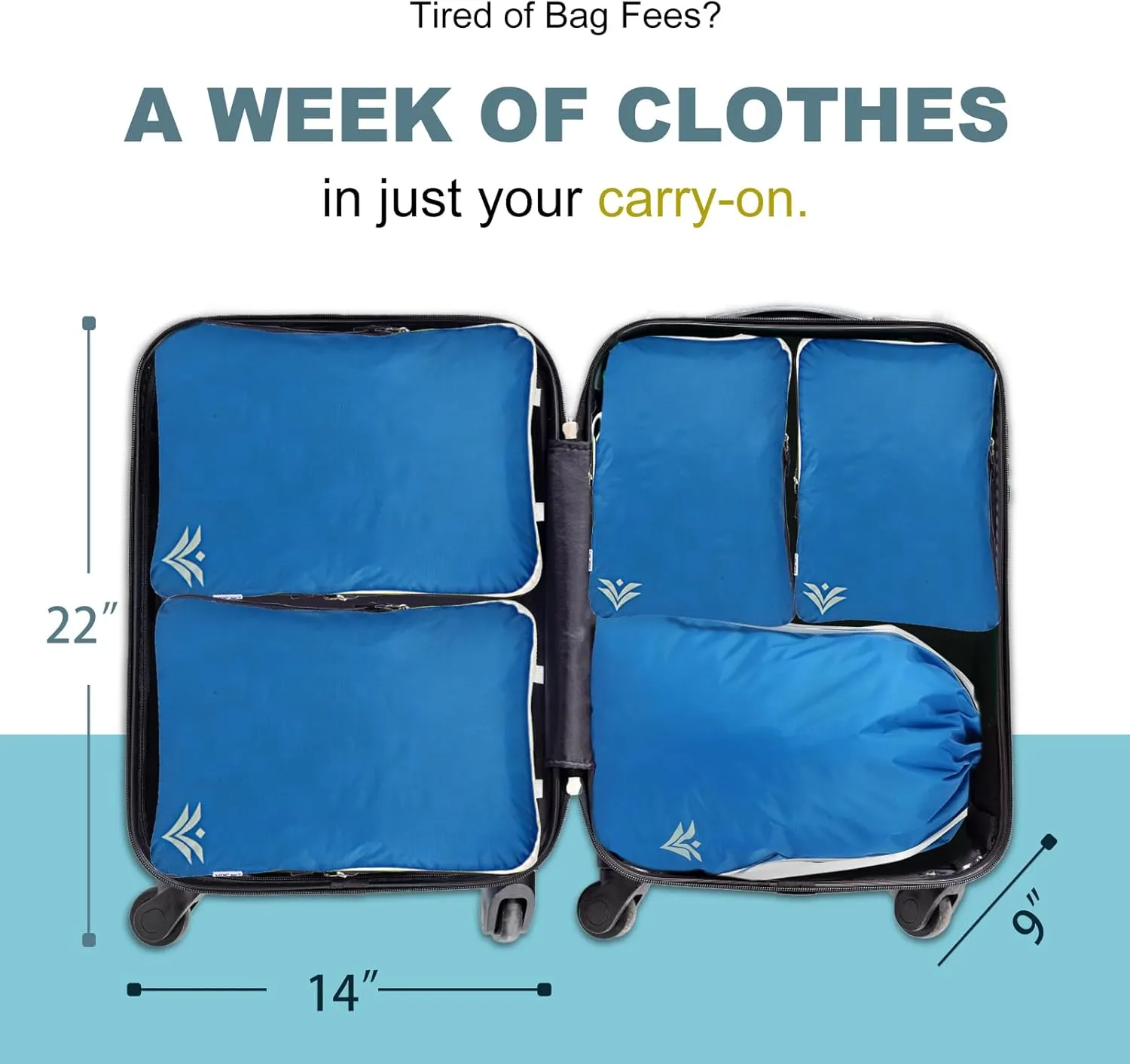 VDF Compression Packing Cubes for Travel,Luggage and Backpack Organizer Packaging,travel size Luggage Bags with Shoe Bag (Blue, 3 Piece)