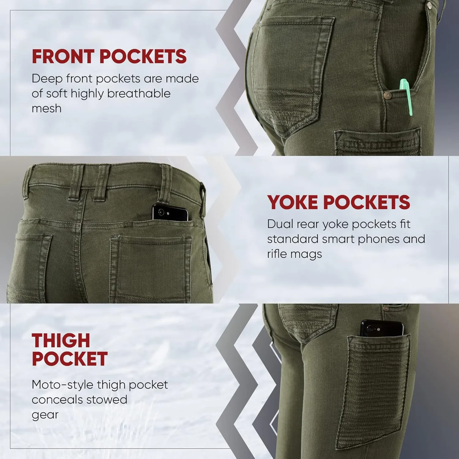 Vertx Kesher Womens Stretch OPS Tactical Pants with Pockets, Straight-Fit, for Work, Outdoor, Hiking, Denim