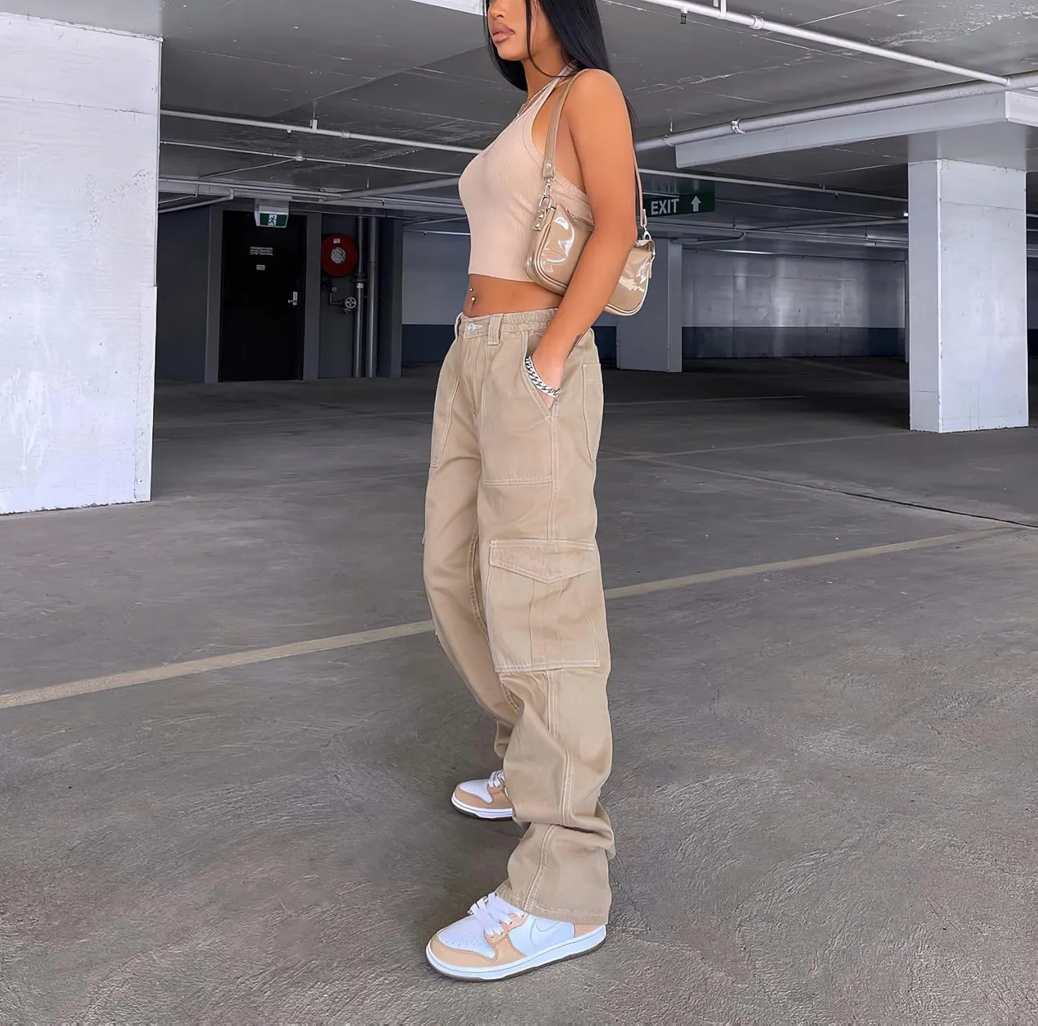 Viatabuna Women's High Waist Straight Leg Y2K Streetwear Cargo Pants Baggy Boyfriend Jeans with Pocket