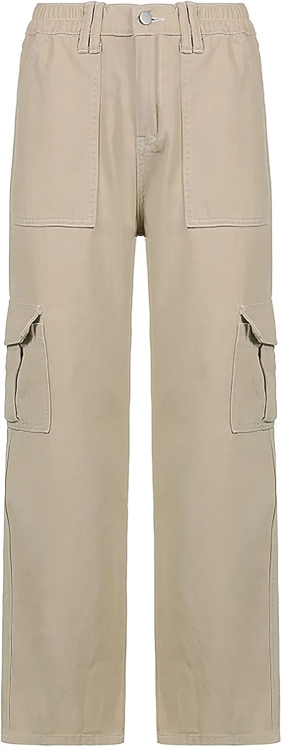 Viatabuna Women's High Waist Straight Leg Y2K Streetwear Cargo Pants Baggy Boyfriend Jeans with Pocket