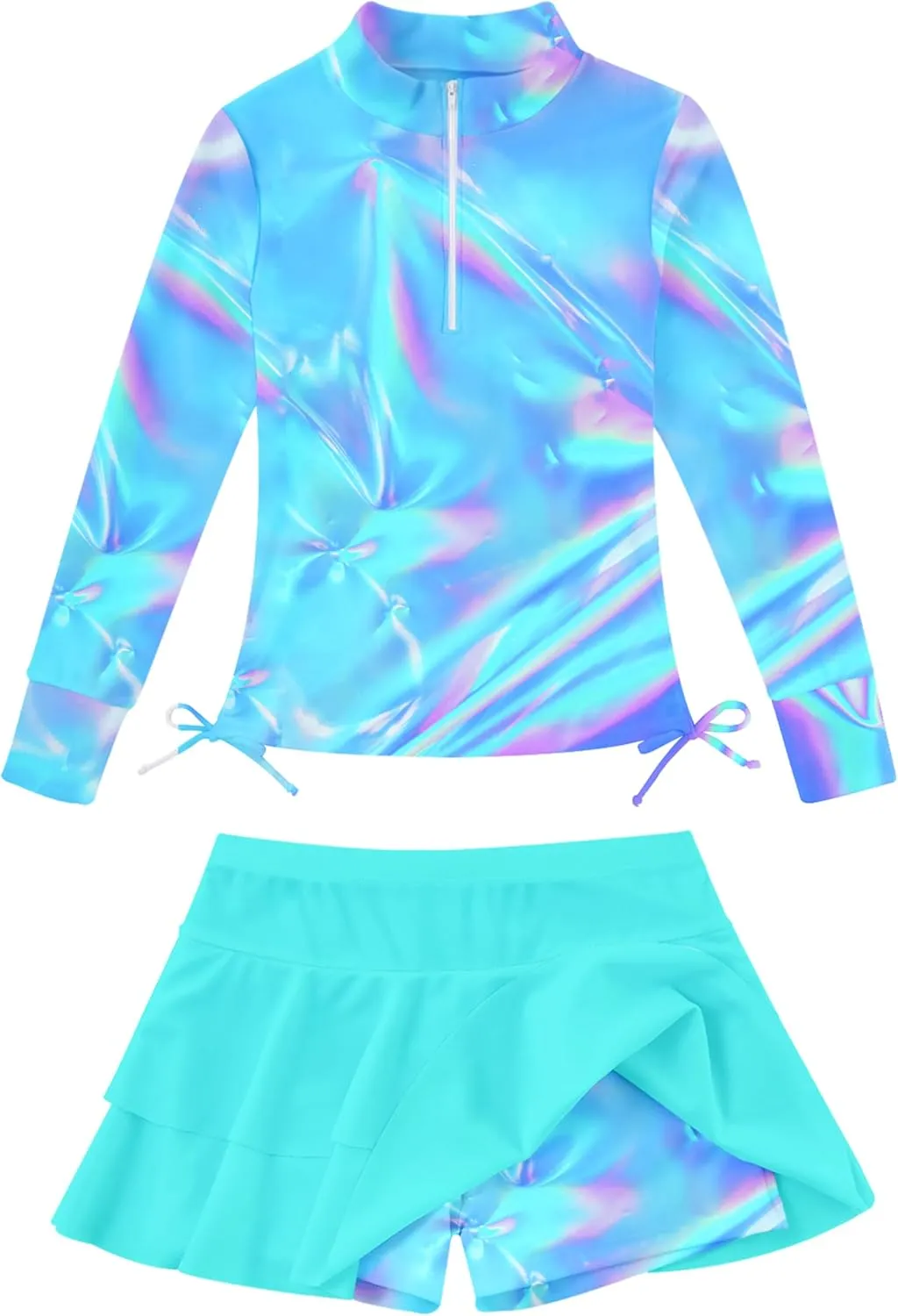 Vogseek 3-12T Girls Rash Guard 2 Pieces Bathing Suit Long Sleeve Swimsuit Swimming Skirt with Shorts Swimwear