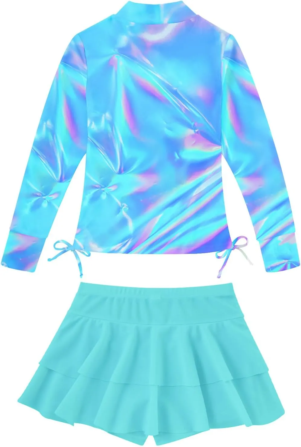 Vogseek 3-12T Girls Rash Guard 2 Pieces Bathing Suit Long Sleeve Swimsuit Swimming Skirt with Shorts Swimwear