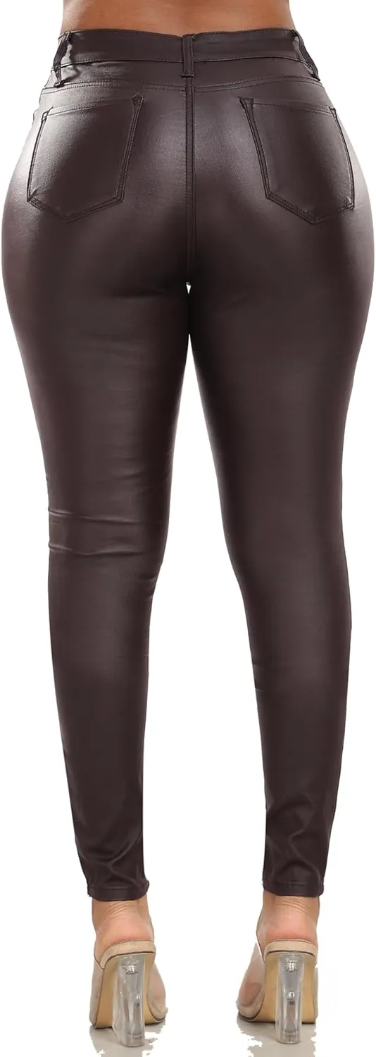 WAYRUNZ Womens High Waisted Stretch Faux Leather Pants PU Coated Legging Juniors