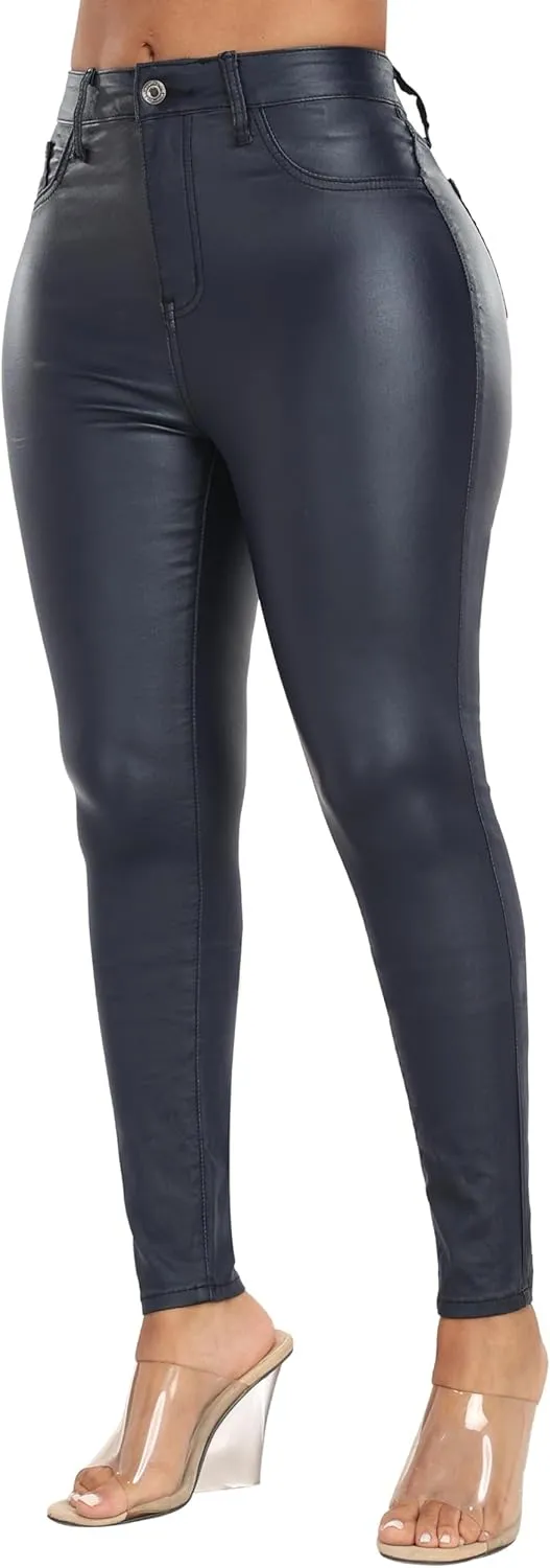 WAYRUNZ Womens High Waisted Stretch Faux Leather Pants PU Coated Legging Juniors