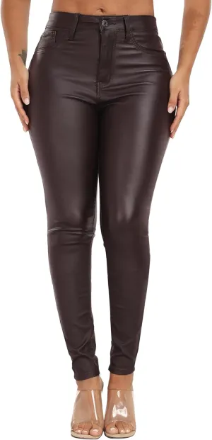 WAYRUNZ Womens High Waisted Stretch Faux Leather Pants PU Coated Legging Juniors