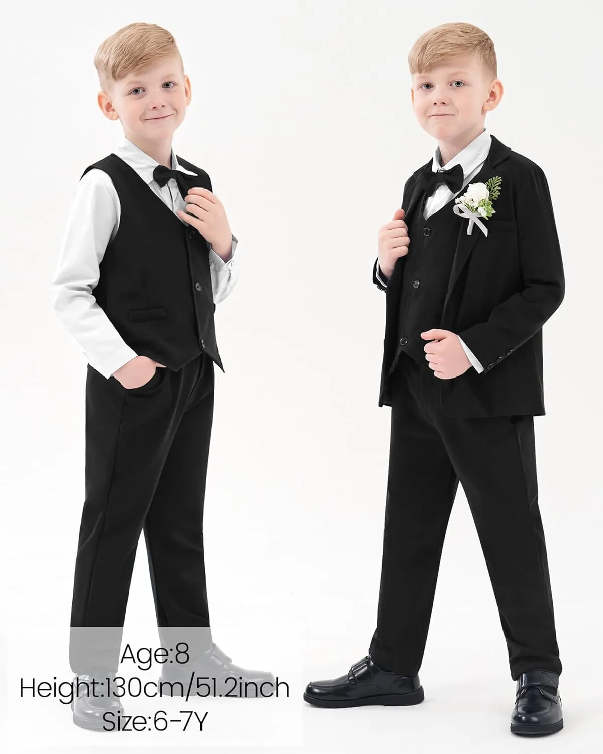 WESIDOM Boy's Formal Suits Set 7 Piece, Size 6-10 Kids Tuxedo Toddler Dress Clothes Blazer Vest Pants with Adjustable Waist