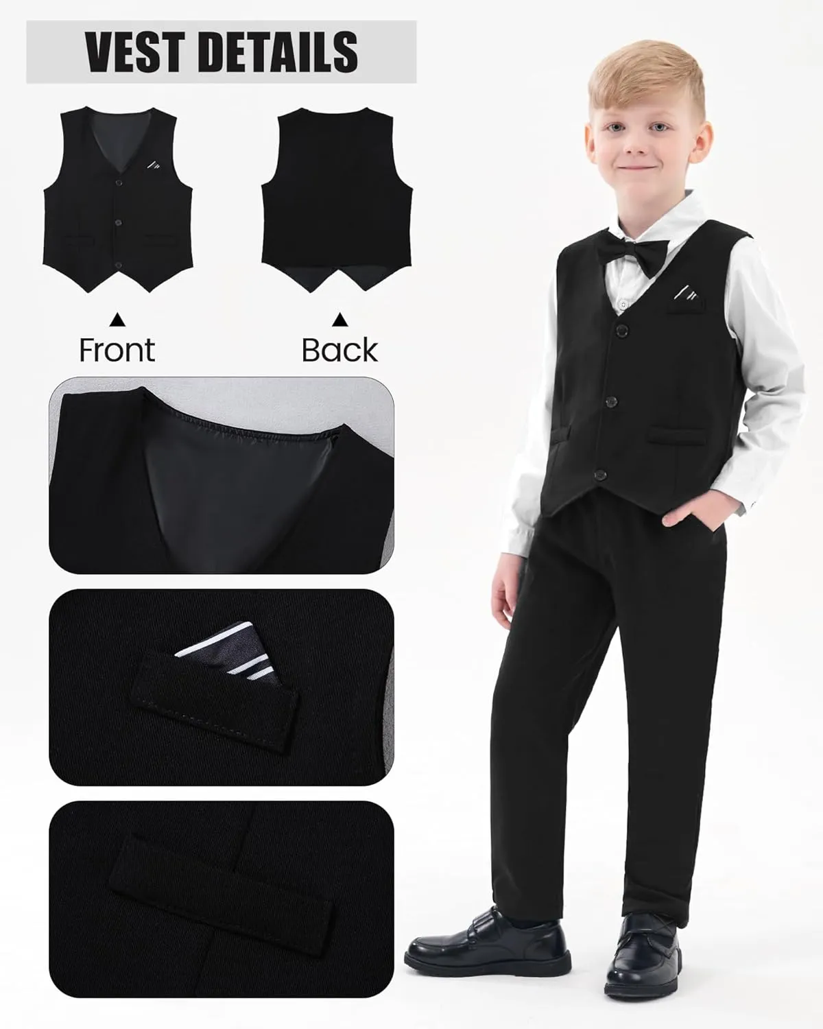 WESIDOM Boy's Formal Suits Set 7 Piece, Size 6-10 Kids Tuxedo Toddler Dress Clothes Blazer Vest Pants with Adjustable Waist