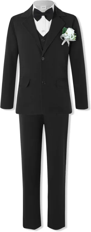 WESIDOM Boy's Formal Suits Set 7 Piece, Size 6-10 Kids Tuxedo Toddler Dress Clothes Blazer Vest Pants with Adjustable Waist