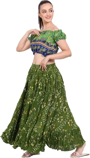 Wevez Womens 25 Yard Polka Dot Pleated Belly Dance Jaipur Leopard Print Skirt