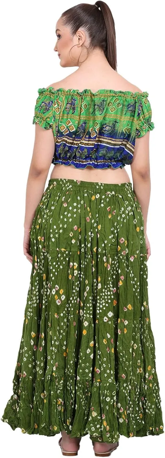 Wevez Womens 25 Yard Polka Dot Pleated Belly Dance Jaipur Leopard Print Skirt