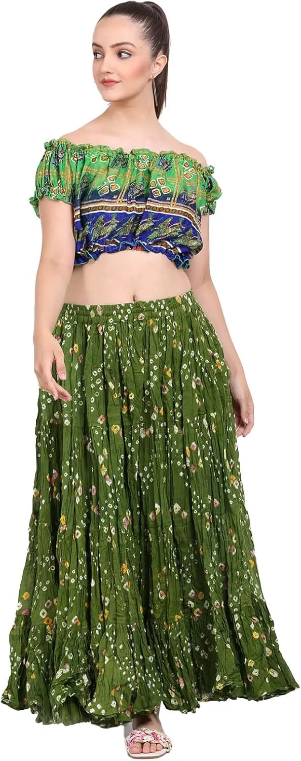 Wevez Womens 25 Yard Polka Dot Pleated Belly Dance Jaipur Leopard Print Skirt