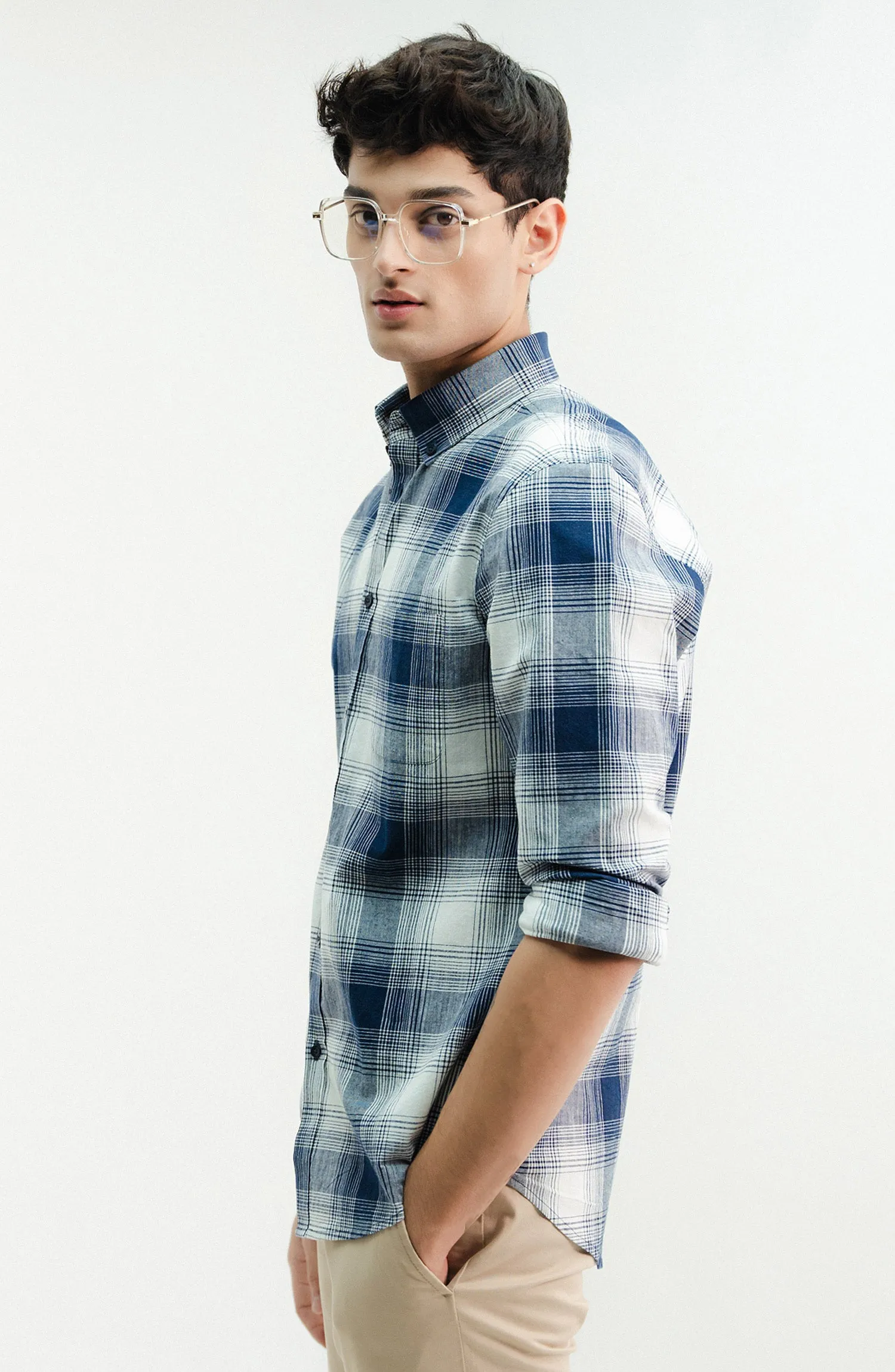 White/Navy Check and Stripe Shirt