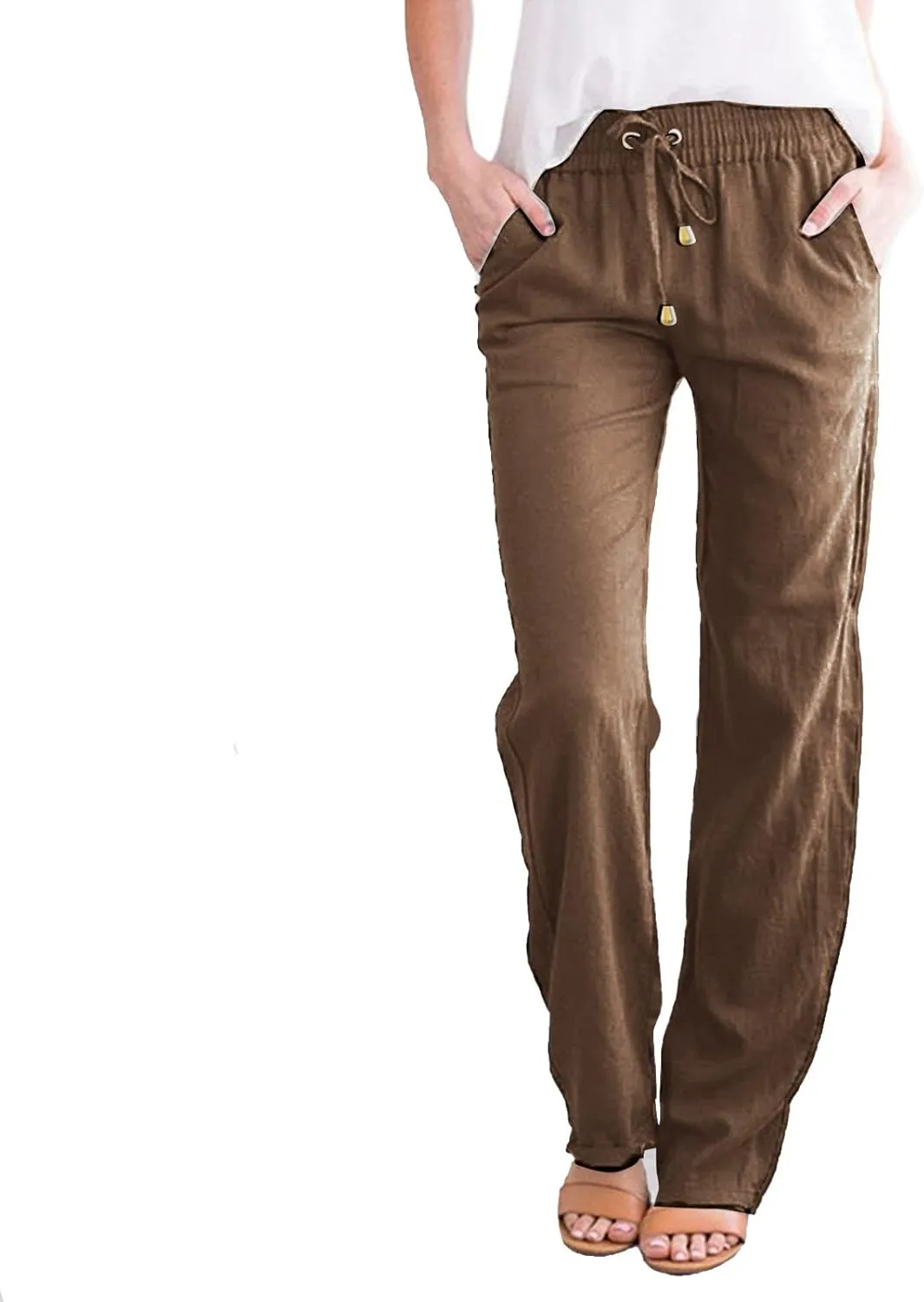 Wide Leg Pants for Women Winter Slim Business Palazzo with Pockets High Waisted Elastic Waist