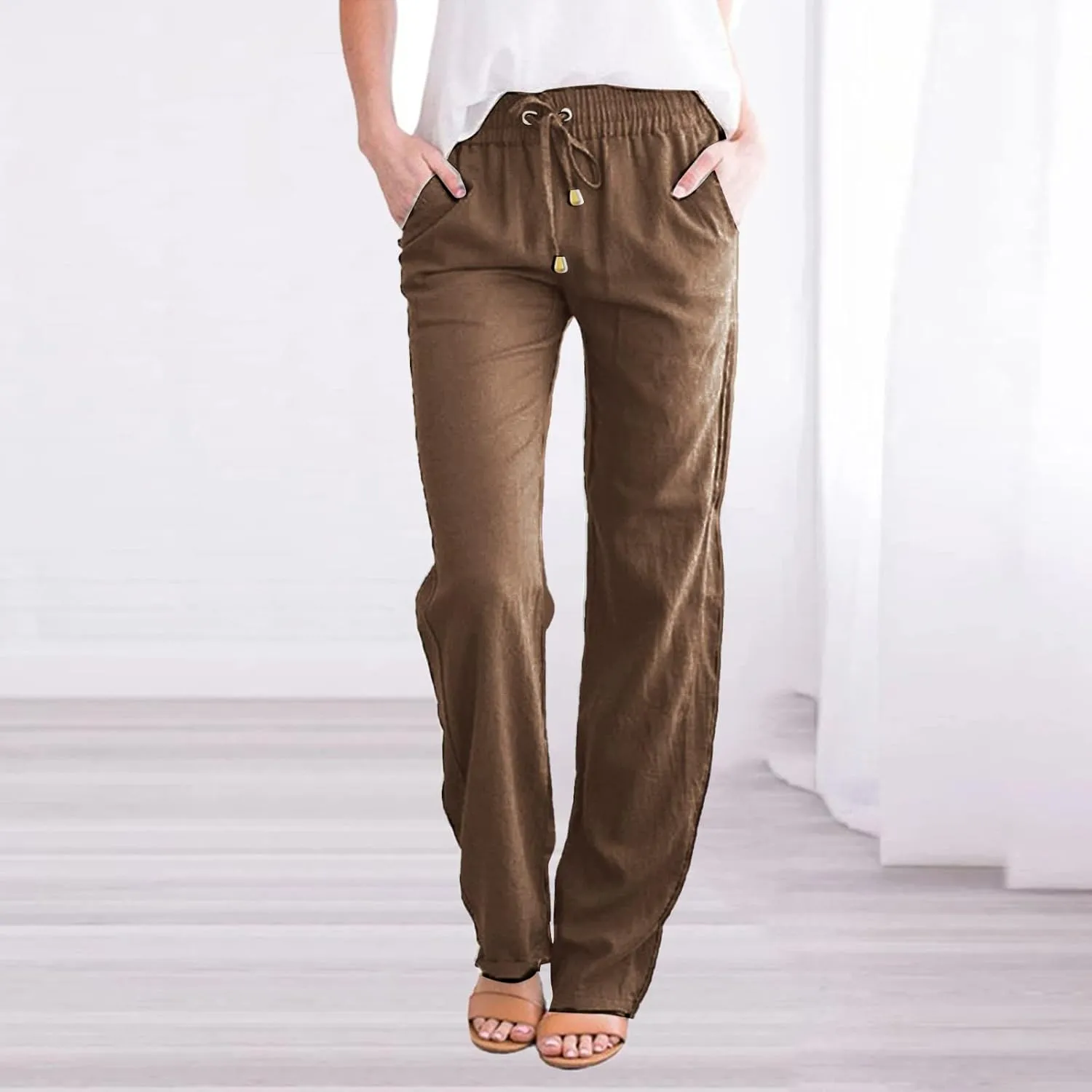 Wide Leg Pants for Women Winter Slim Business Palazzo with Pockets High Waisted Elastic Waist