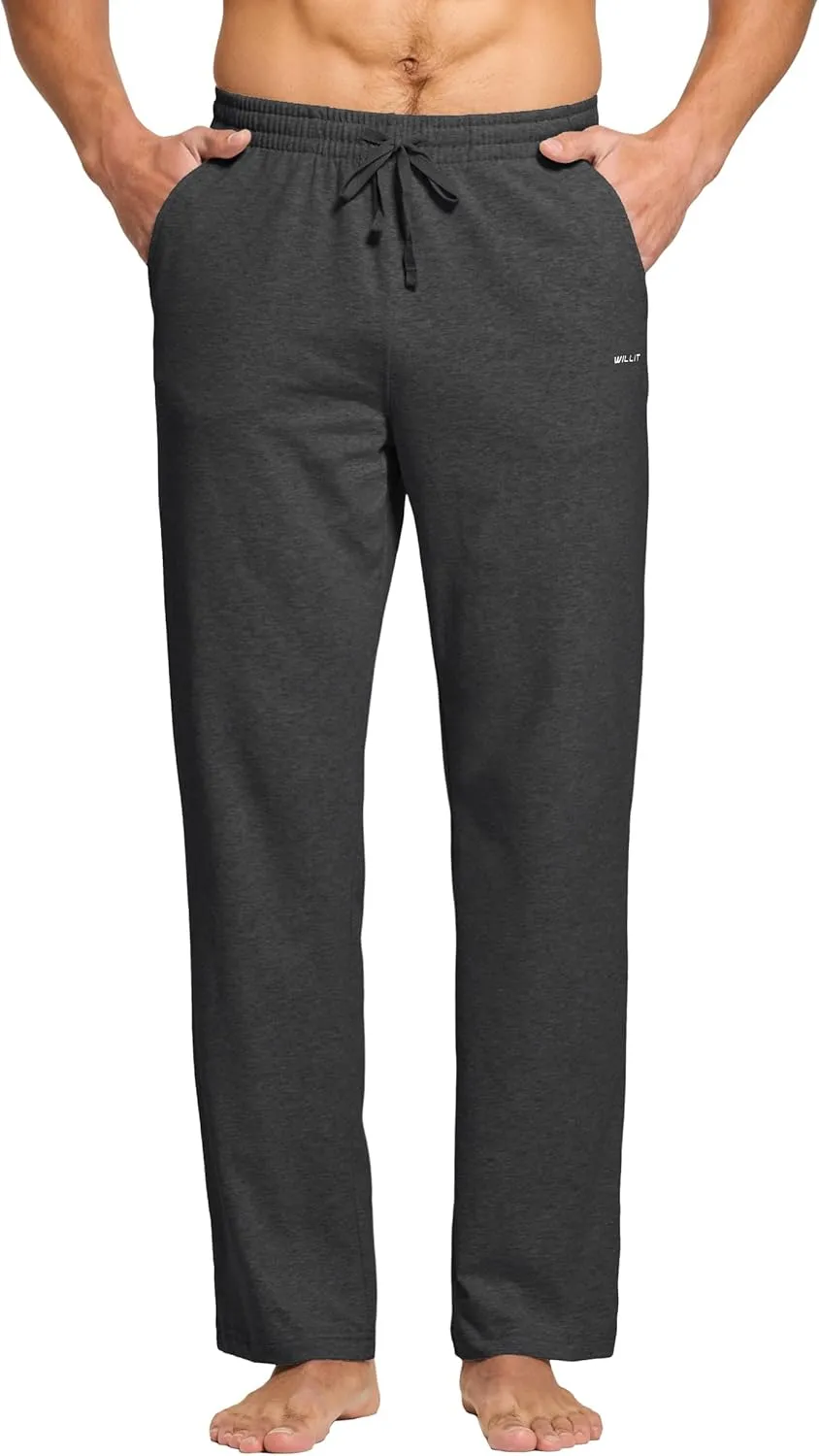 Willit Men's Cotton Yoga Sweatpants Athletic Pants Open Bottom Exercise Lounge Pants Loose Male Sweat Pants with Pockets