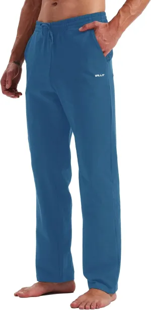 Willit Men's Cotton Yoga Sweatpants Athletic Pants Open Bottom Exercise Lounge Pants Loose Male Sweat Pants with Pockets
