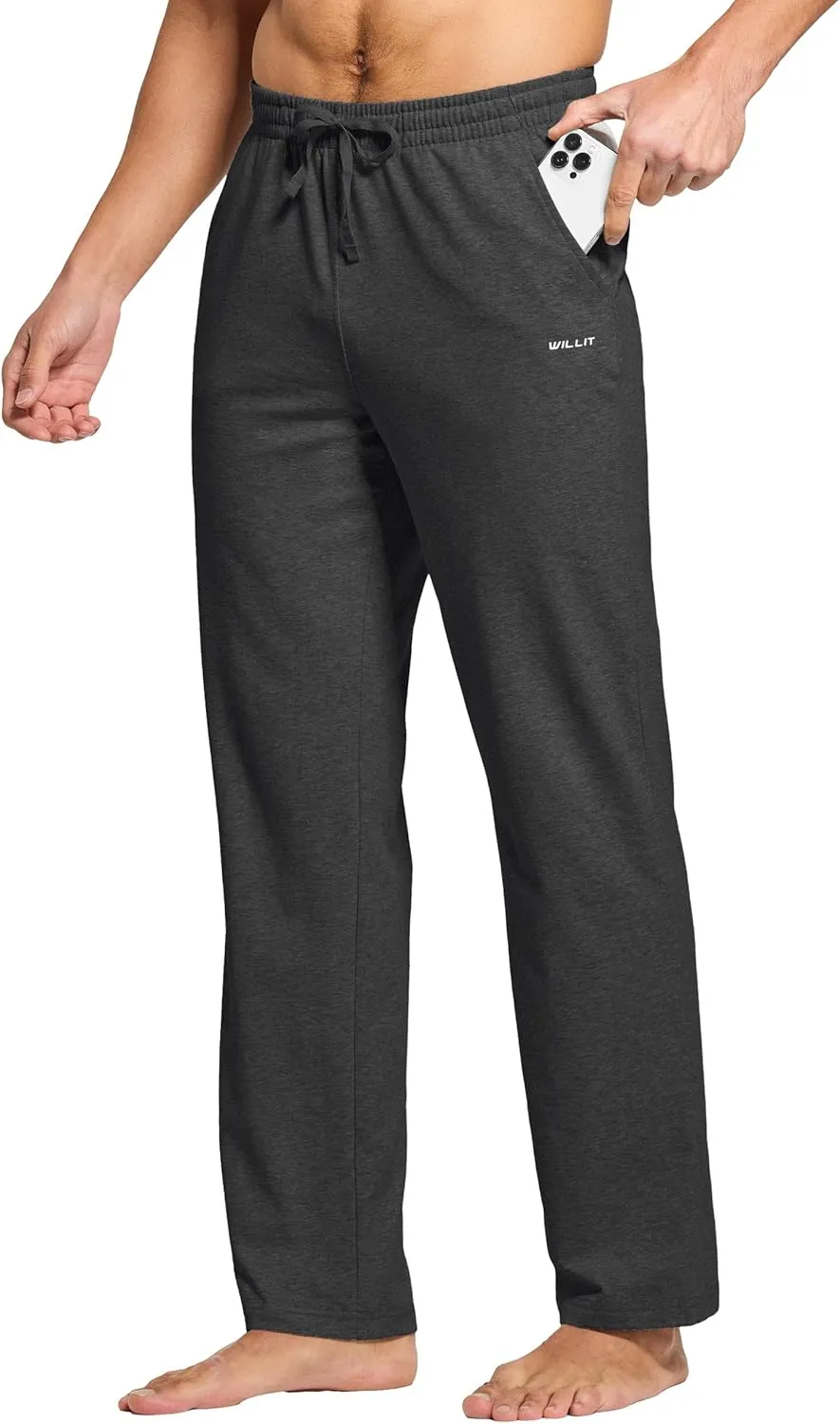 Willit Men's Cotton Yoga Sweatpants Athletic Pants Open Bottom Exercise Lounge Pants Loose Male Sweat Pants with Pockets
