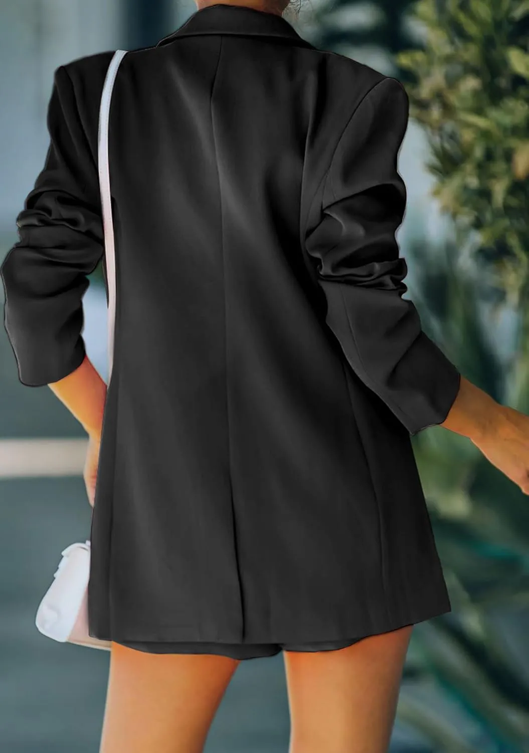 WIWIQS Women's 2 Piece Casual Long Sleeve Blazer Open Front Solid Short Pants Suit Sets