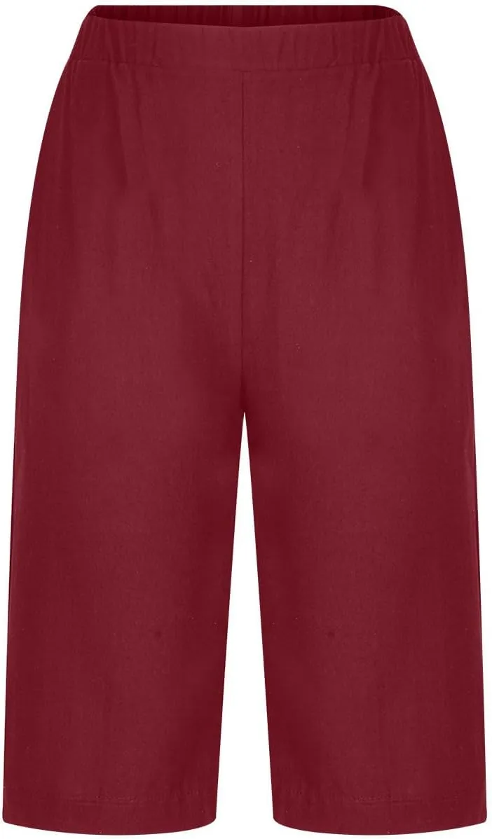 Wkishenl Athletic Shorts for Women Solid High Waisted Elastic Bermuda Short Summer Casual Comfy Linen Pants with Pockets