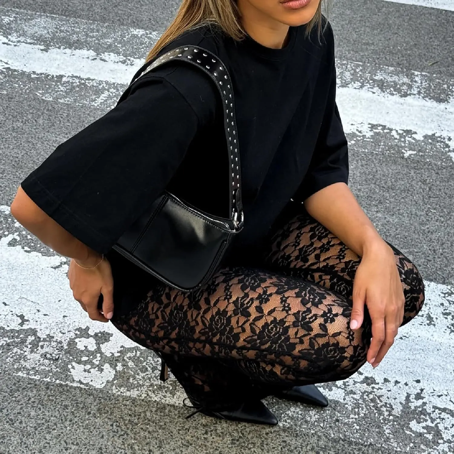 Woman Sexy See Through Lace Pants High Waist Flare Leg Trouser Solid Flower Lace Bell Bottoms Pants Streetwear