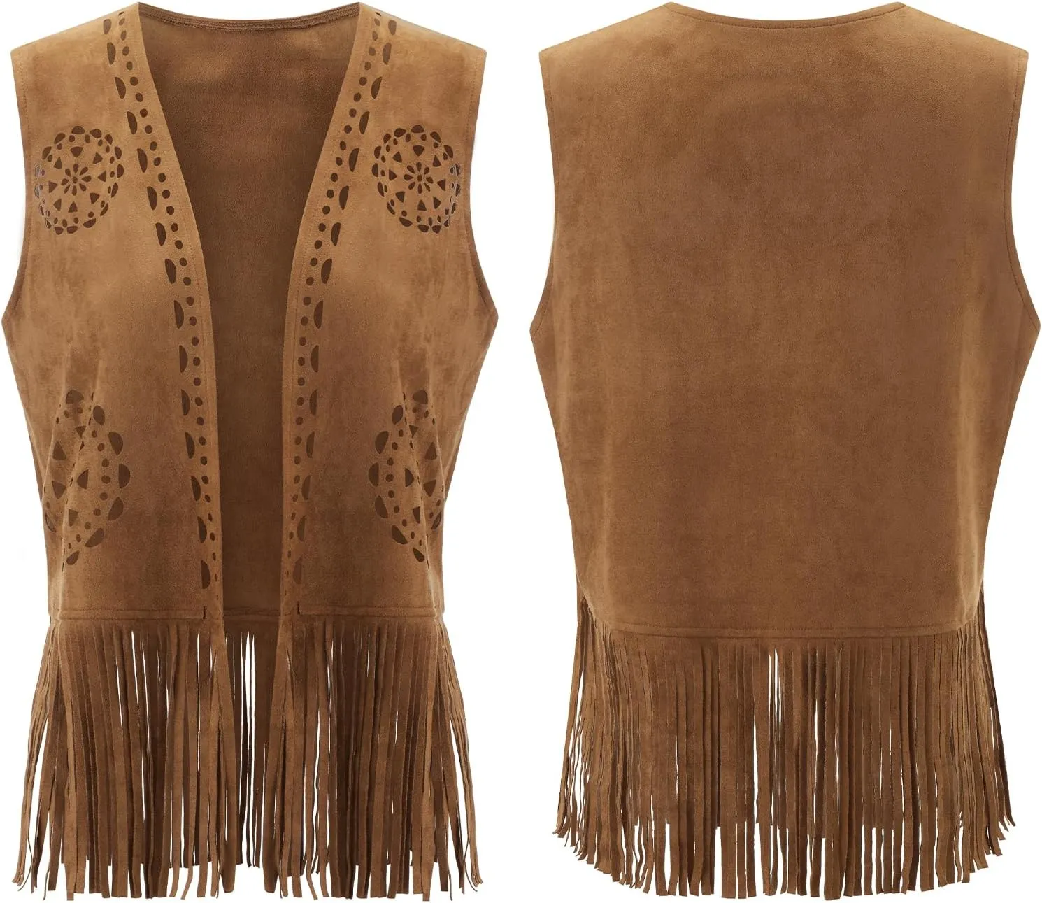 Women Boho Western Tassel Vest Open Front Faux Suede Fringe Cardigan Sleeveless Jacket Vintage Hippie Outwear