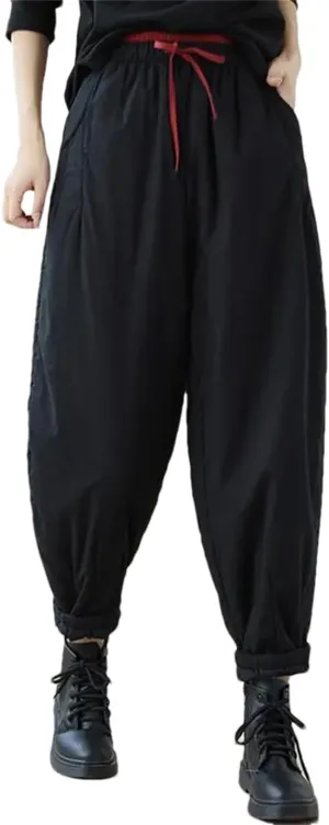 Women Casual Harem Pants Vintage Style Solid Color Thick Warm Female Ankle-Length Pants