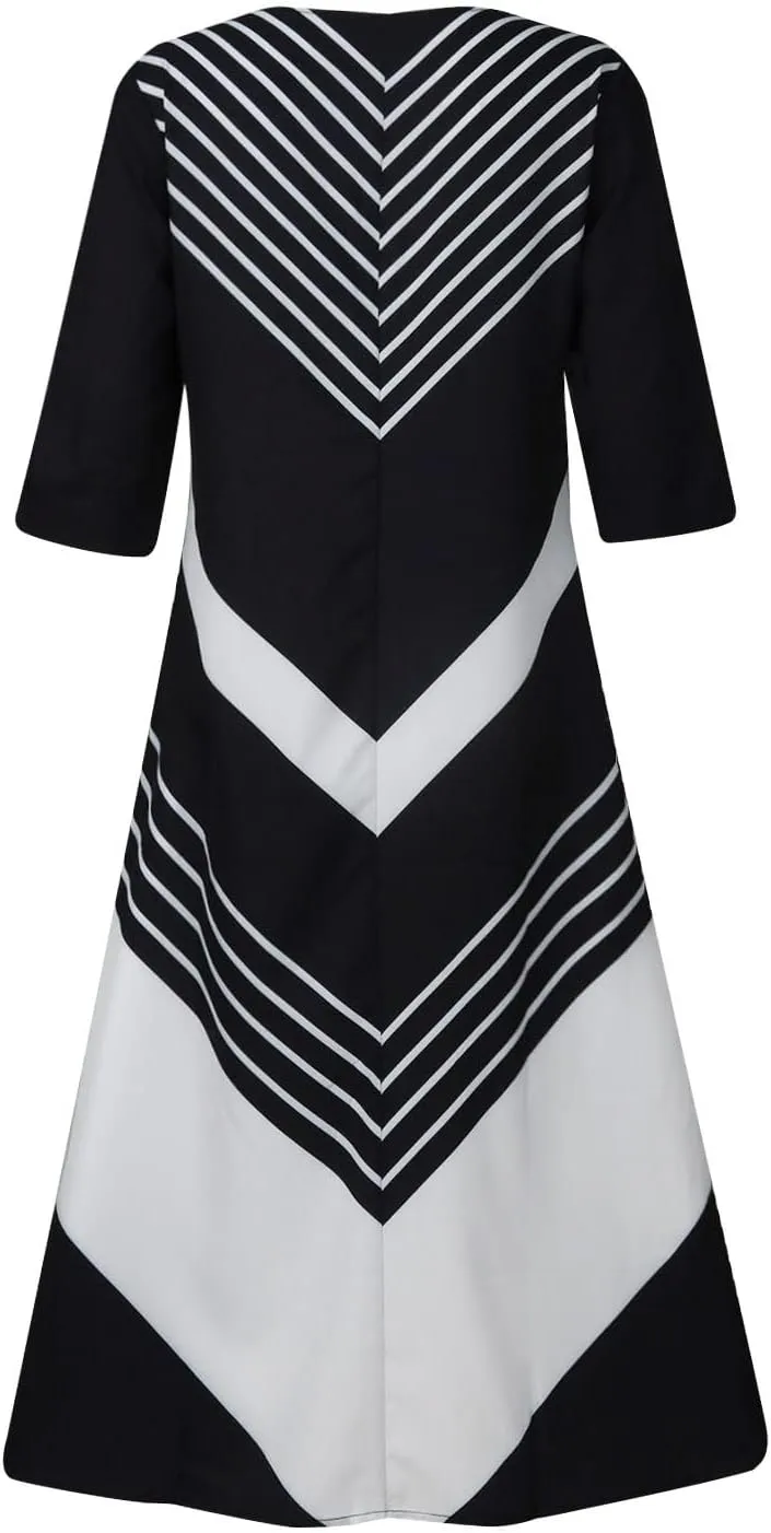 Women Casual Summer Stripe Button V Neck Sleeveless Pocket Holiday Dress Floral Sundress Midi Dress