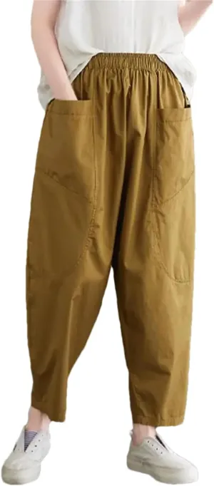 Women Cotton Ankle-Length Casual Pants Vintage Solid Color Loose Female Harem Pants