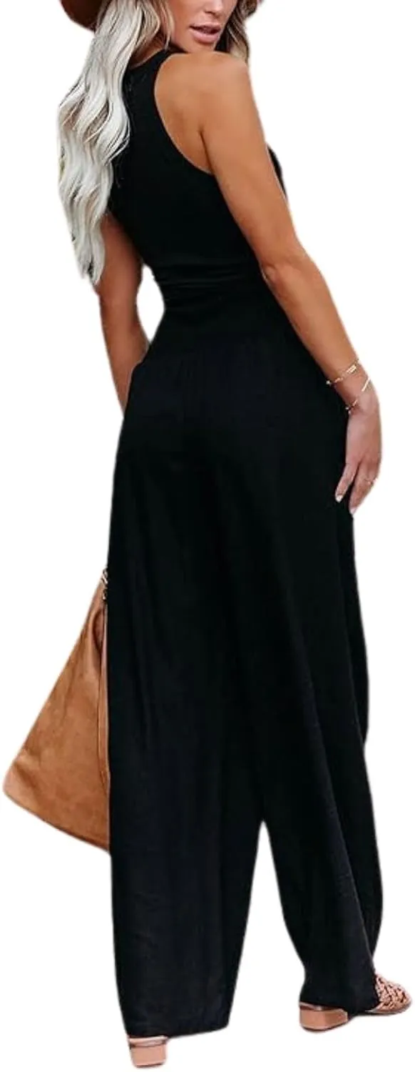 Women Linen Palazzo Pants Summer Boho Wide Leg High Waist Casual Lounge Pant 2024 Beach Travel Vacation Outfits