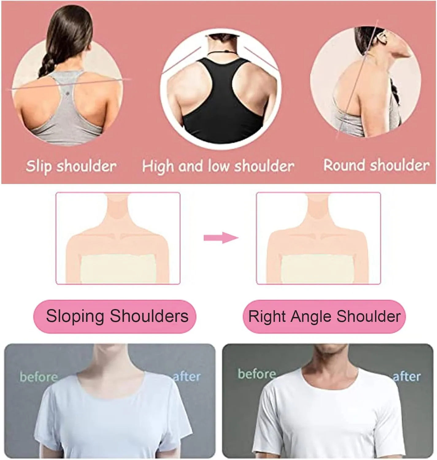 Womens 2 in 1 Built-in Shoulder Pad Vest V Low Neck Shoulder Shirt Undershirt Tank(M,Black)