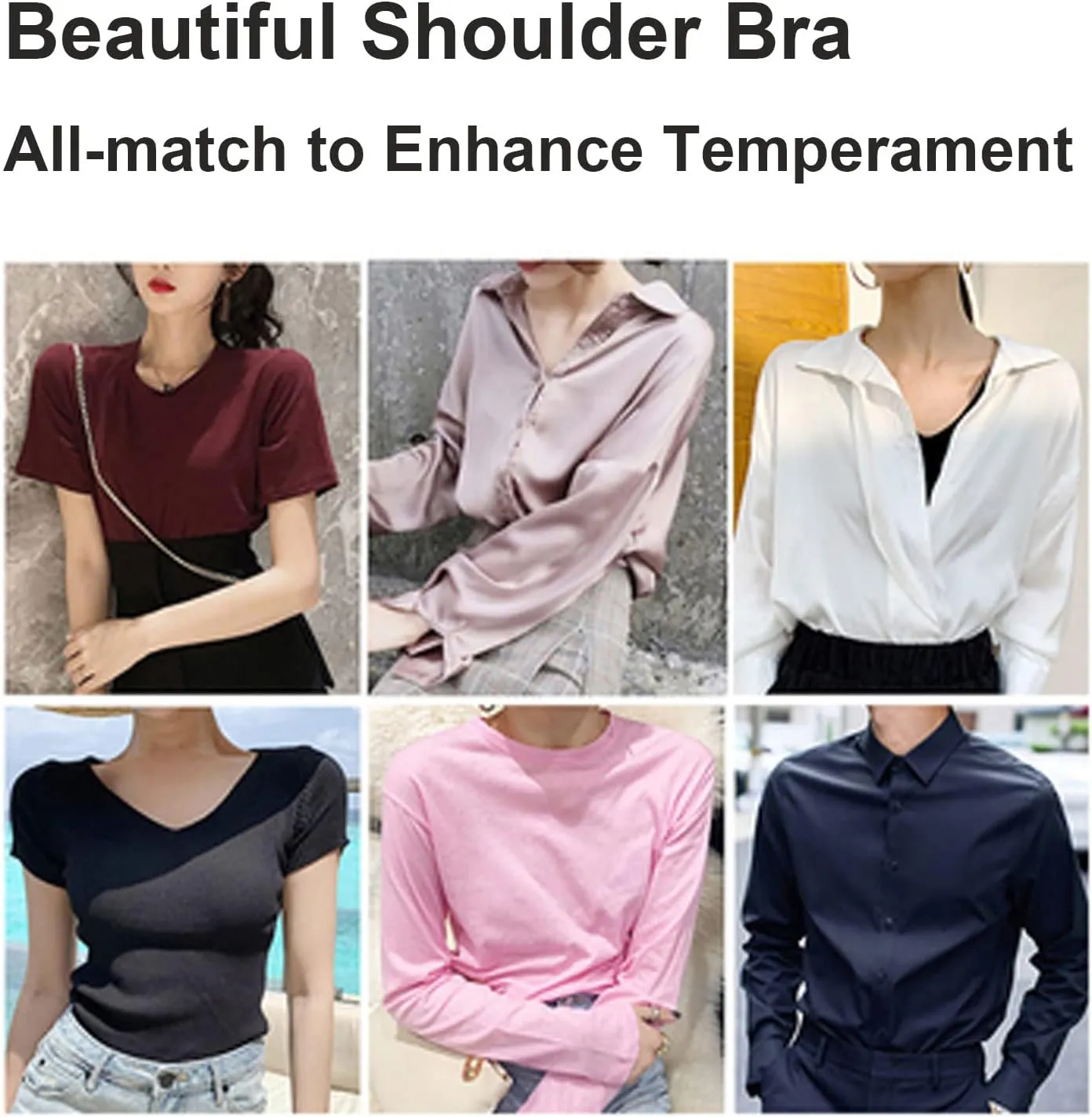 Womens 2 in 1 Built-in Shoulder Pad Vest V Low Neck Shoulder Shirt Undershirt Tank(M,Black)