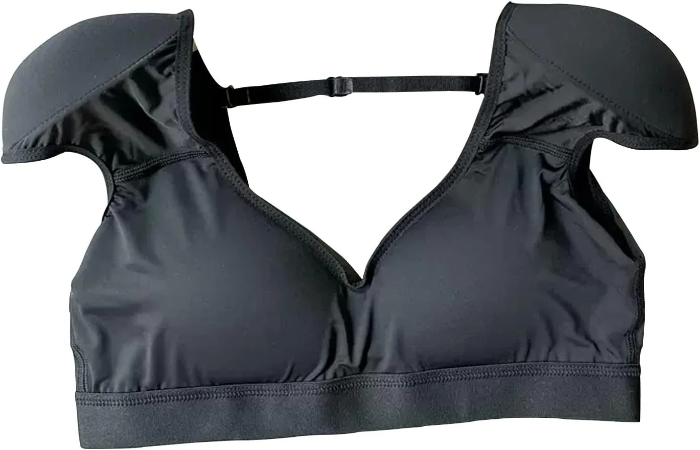 Womens 2 in 1 Built-in Shoulder Pad Vest V Low Neck Shoulder Shirt Undershirt Tank(M,Black)