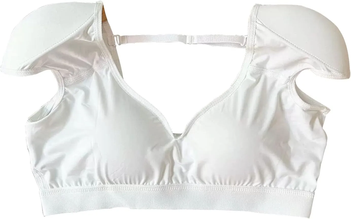 Womens 2 in 1 Built-in Shoulder Pad Vest V Low Neck Shoulder Shirt Undershirt Tank(M,White)
