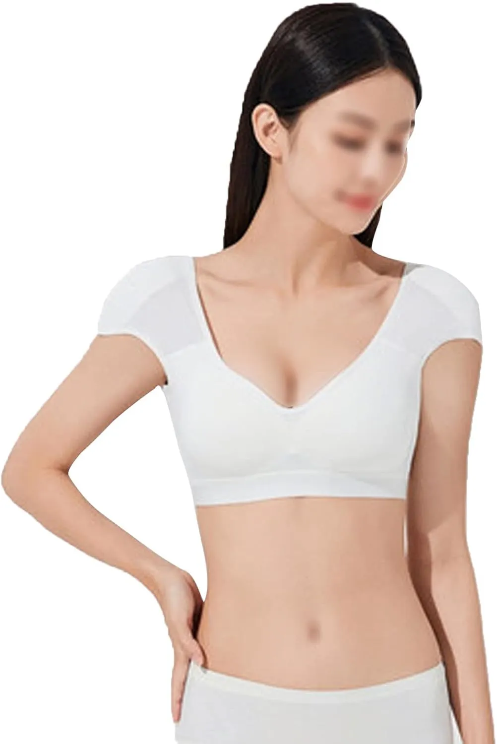 Womens 2 in 1 Built-in Shoulder Pad Vest V Low Neck Shoulder Shirt Undershirt Tank(M,White)