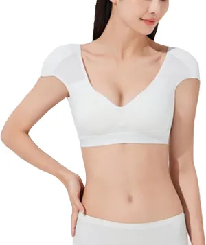 Womens 2 in 1 Built-in Shoulder Pad Vest V Low Neck Shoulder Shirt Undershirt Tank(M,White)