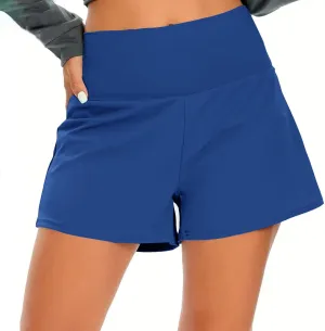 Women's 2 in 1 Lined Trendy Short Solid Color High Waisted Pant Loose Fit Stretch Trouser Elastic Comfy Shorts