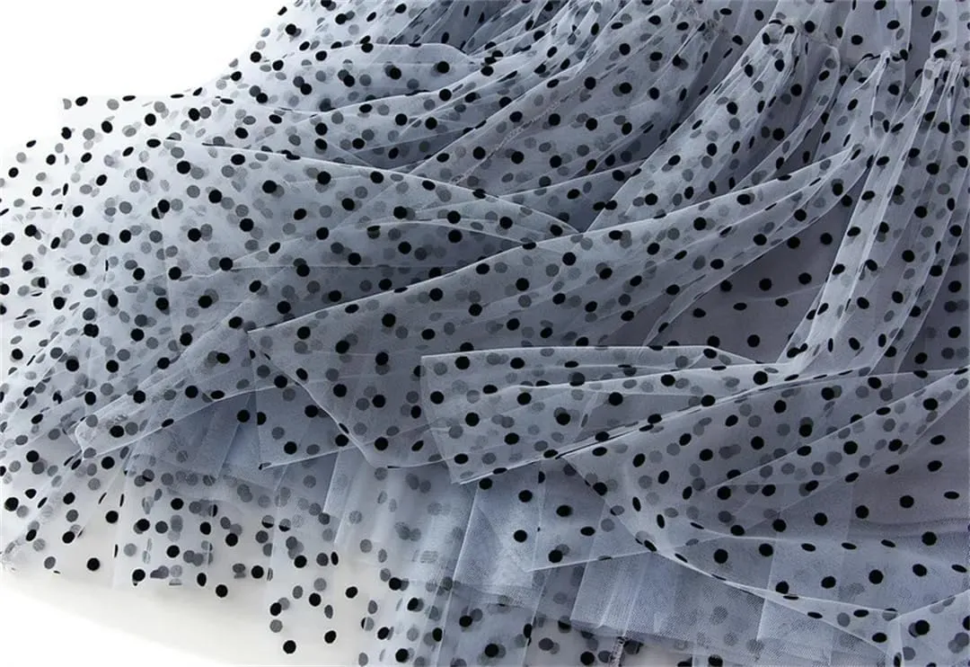 Women's A-Line Pleated Skirt Spring Summer Polka Dot Mesh Skirt Fluffy Skirt