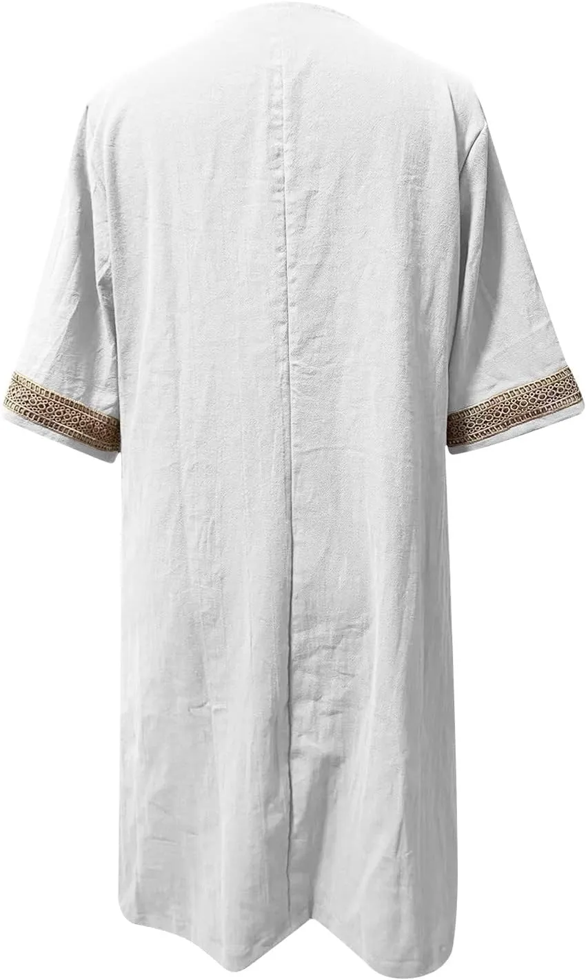 Women's Boho Tunic Dress V Neck 3/4 Sleeve Casual Loose Fit Summer Beach Dresses with Lace Trim Lightweight Sundress