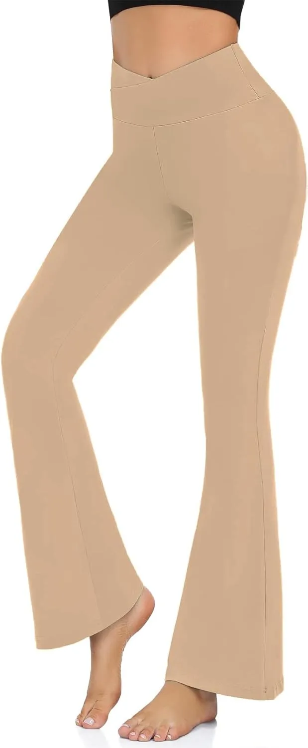 Womens Bootcut Yoga Pants Tummy Control Flare Leggings High Waist Crossover Lounge Bell Bottom Jazz Dress Baseball Pants